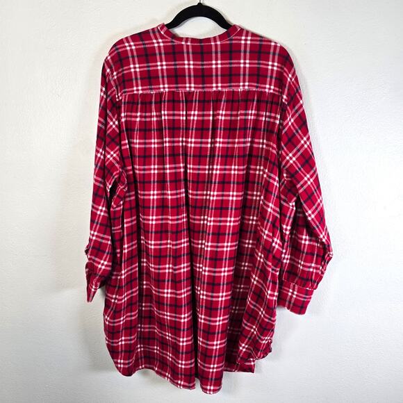 Lands End Tunic Top Women's 2X Red Plaid Flannel Pockets Winter Wardrobe Casual - Picture 2 of 10